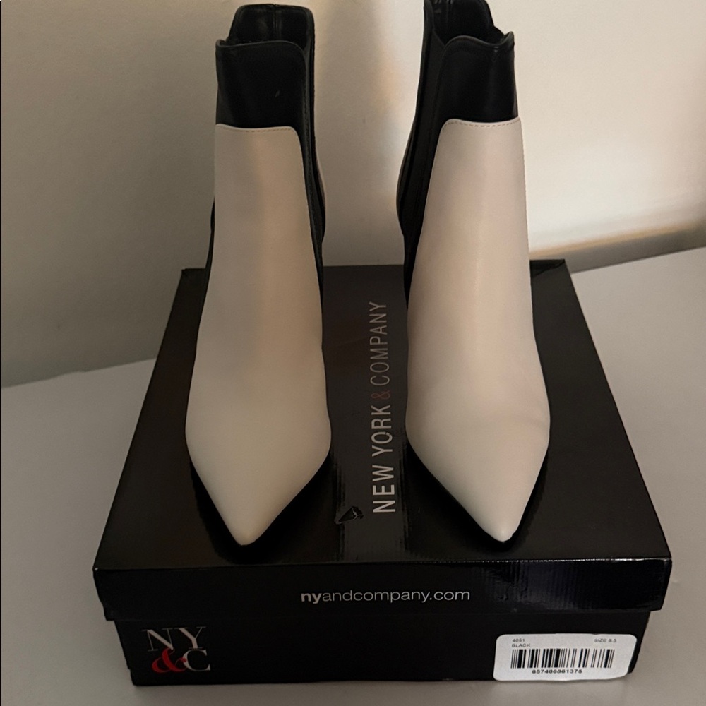 New York & Company Two-Tone Pointed Ankle Boots - Cream & Black